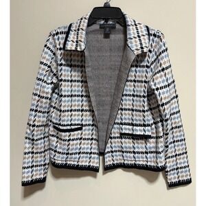 Tahari Women's Multicolor Plaid Open Blazer Jacket Long Sleeve Pockets M